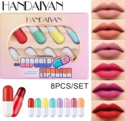 HANDAIYAN Mini Pil Lipgloss Capsule Lippenstift Lippenstift Voorbeeld 8 Kleurenset -Mode Cosmetica Lipmake-Upwinkel 1200x1168 1