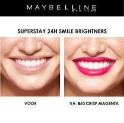 Maybelline SuperStay 24H Smile Brighters Lippenstift - 860 Crisp Magenta - Roze - Langhoudend -Mode Cosmetica Lipmake-Upwinkel 1200x1197 11