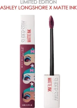 Maybelline Superstay Langhoudende Lippenstift - Matte Ink X Ashley Longshore - 40 Believer - Paars - Limited Edition -Mode Cosmetica Lipmake-Upwinkel 849x1200